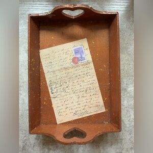 Cream and Brown Storage Tray with Heart Handles